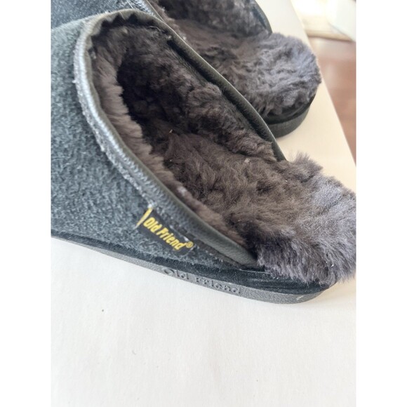 Old Friend Men's Scuff Slipper Black Slip On Sherpa Comfort medium Size 7.5-8.5 - Picture 2 of 8